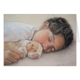 Chiot beagle et enfant réalité portrait art