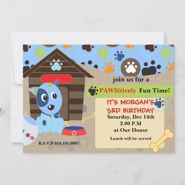 chiot chien anniversaire invitation (Devant)