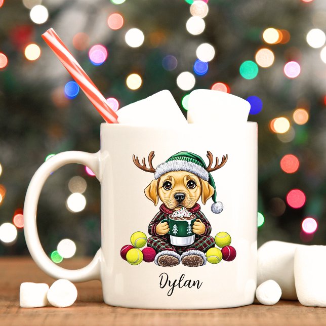 Chiot de laboratoire jaune Mug de Noël personnalis (Yellow Labrador personalized Christmas mug.)