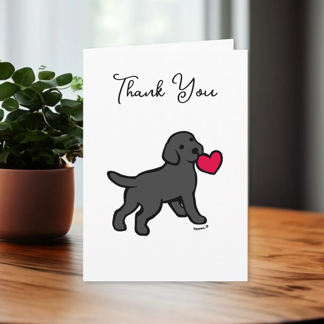 Chiot de Labrador noir avec une Carte de remerciem (Black Labrador Puppy with a Heart Design Thank You Cards for Labrador Owners. Cute Cartoon art.)