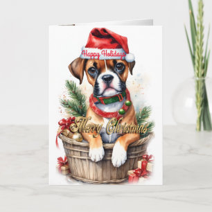 Chiot de Noël dans un panier carte de vacances "Bo