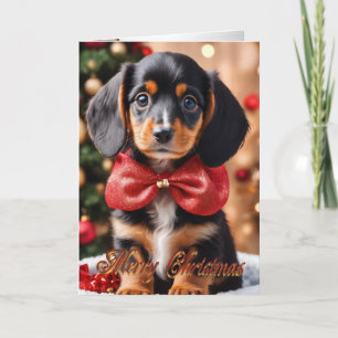 Chiot de Noël dans un panier carte de vacances Dox