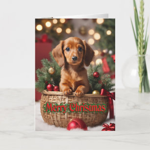 Chiot de Noël dans un panier carte de vacances Dox