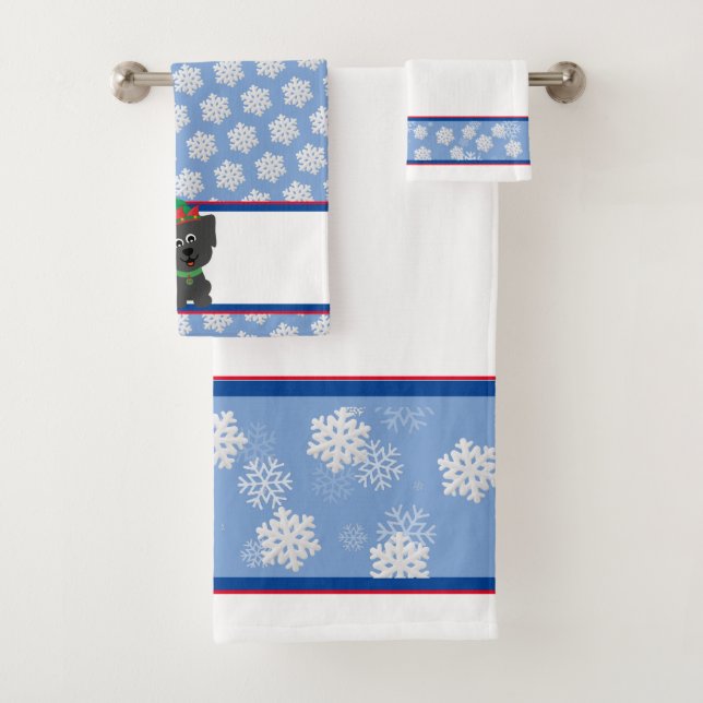 Chiot de Noël en bleu avec flacons blancs (En situation)
