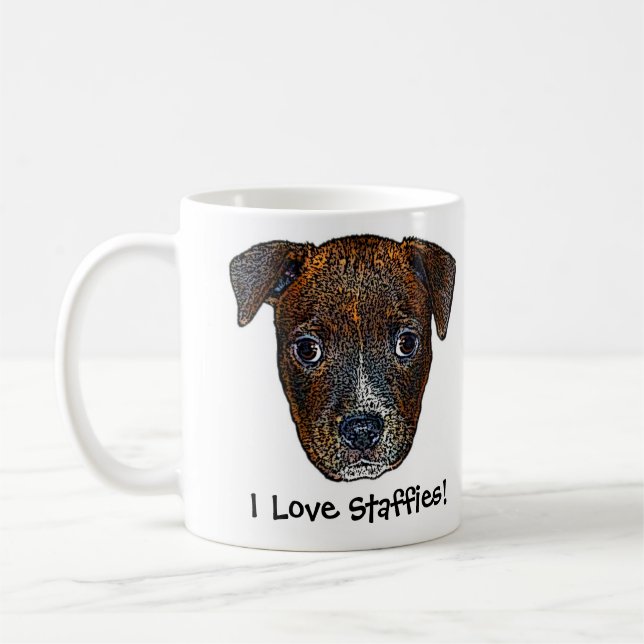Chiot de Staffie "j'aime Staffies !" Tasse (Gauche)