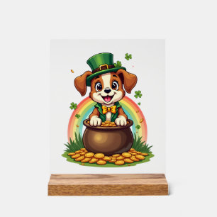 Chiot lutin chanceux vintage arc-en-ciel pot d'or