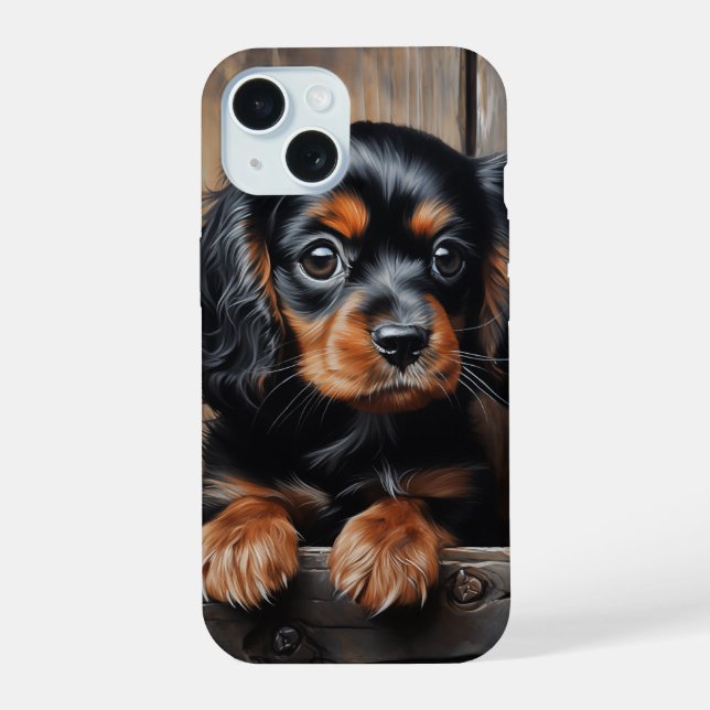 Chiot noir et tan Cavalier (Verso)