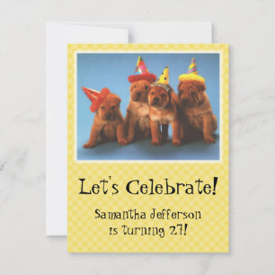 Chiots avec Casquettes Invitations d'anniversaire