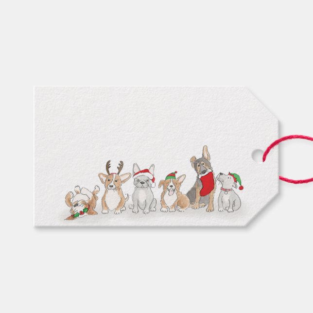 Chiots mignons étiquettes cadeaux de Noël (Devant (Horizontal))