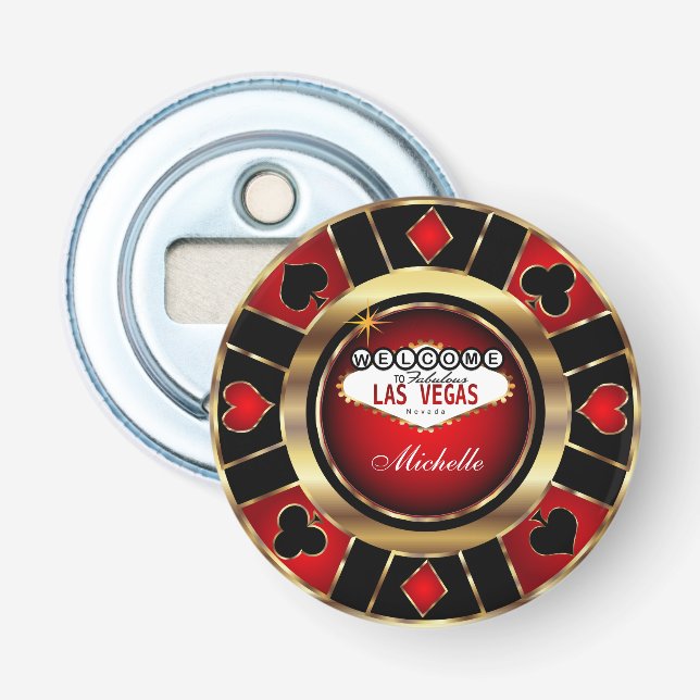 Chip-Design in Gold und Rot-Poker - Individualisie Flaschenöffner (Vorderseite)