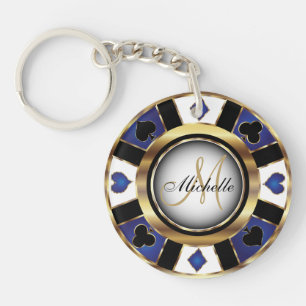 Chipdesign in Gold und Blue Poker - Monogramm Schlüsselanhänger