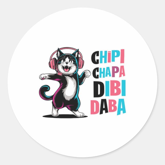 Chipi Chapa Dibi Daba Cat Dancing Cartoon Runder Aufkleber (Vorderseite)