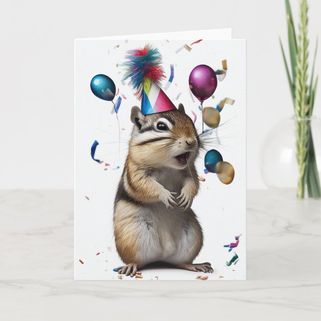 Chipmunk avec Casquette de fête Carte de voeux pli (Devant)