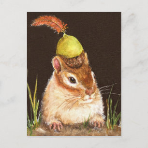 chipmunk avec cor et carte postale en plume cardin