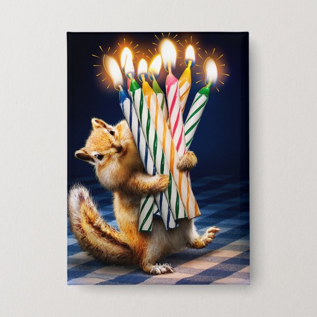 Chipmunk Birthday Candles Button (Vorderseite)