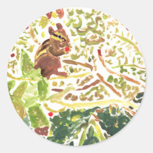 Chipmunk, der runde Aufkleber einer Beere isst