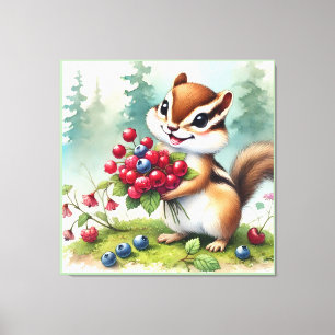Chipmunk hält Beeren Leinwanddruck