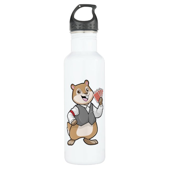 Chipmunk im Poker mit Poker-Karten Edelstahlflasche (Vorderseite)