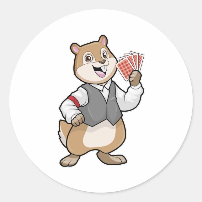 Chipmunk im Poker mit Poker-Karten Runder Aufkleber (Vorderseite)