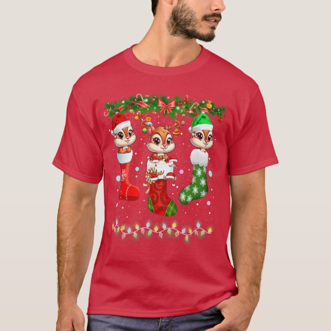Chipmunk In Christmas Socks Lights Chipmunk Xmas g T-Shirt (Vorderseite)