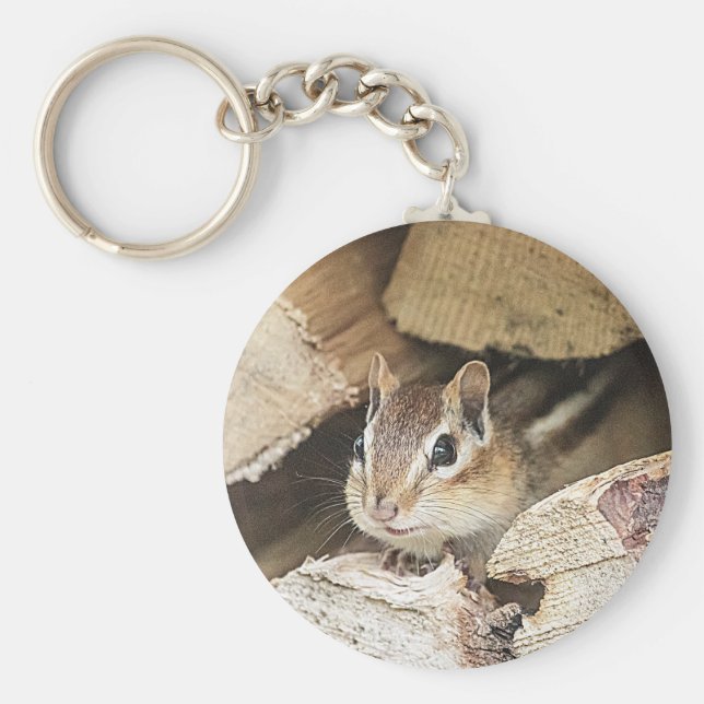 Chipmunk in einem Holzstapel Schlüsselanhänger (Vorne)