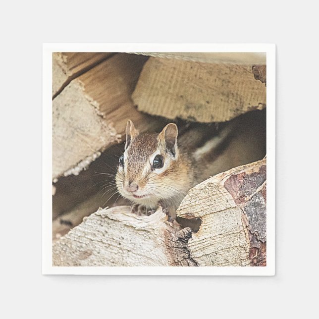 Chipmunk in einem Holzstapel Serviette (Vorderseite)