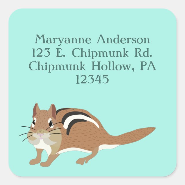 Chipmunk Mint Green Rücksendeadressen-Aufklebers Quadratischer Aufkleber (Vorderseite)