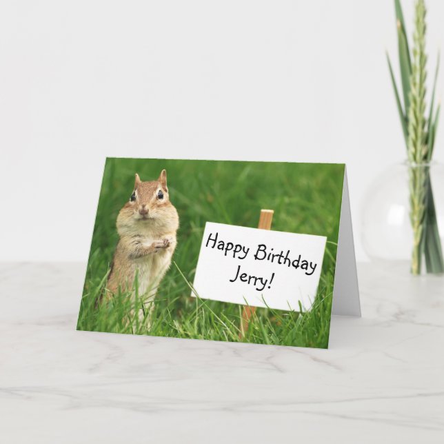 Chipmunk mit Happy Birthday Sign Card Karte (Vorderseite)