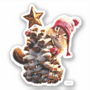 Chipmunk mit Kiefernkronenbaum Aufkleber