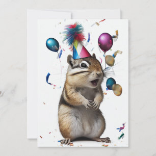 Chipmunk mit Party-Hat-Flachbildschirm Dankeskarte