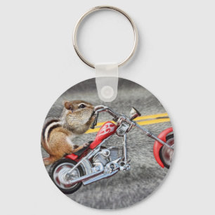 Chipmunk-Radfahrer, der ein Motorrad reitet Schlüsselanhänger