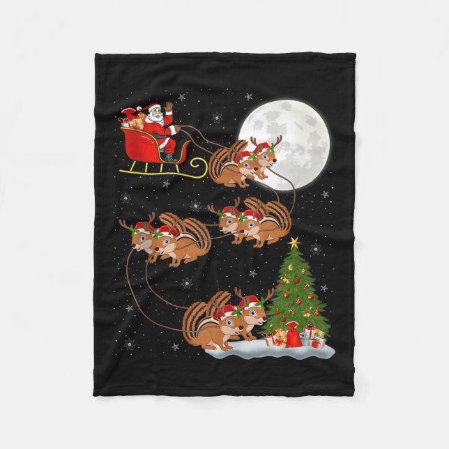 Chipmunk Santa Sleigh Flying Funny Magical Christm Fleecedecke (Vorderseite)