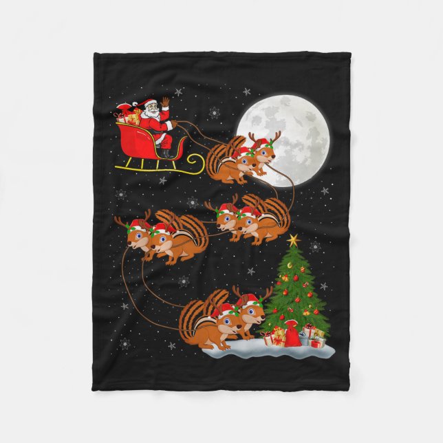Chipmunk Santa Sleigh Flying Funny Magical Christm Fleecedecke (Vorderseite)