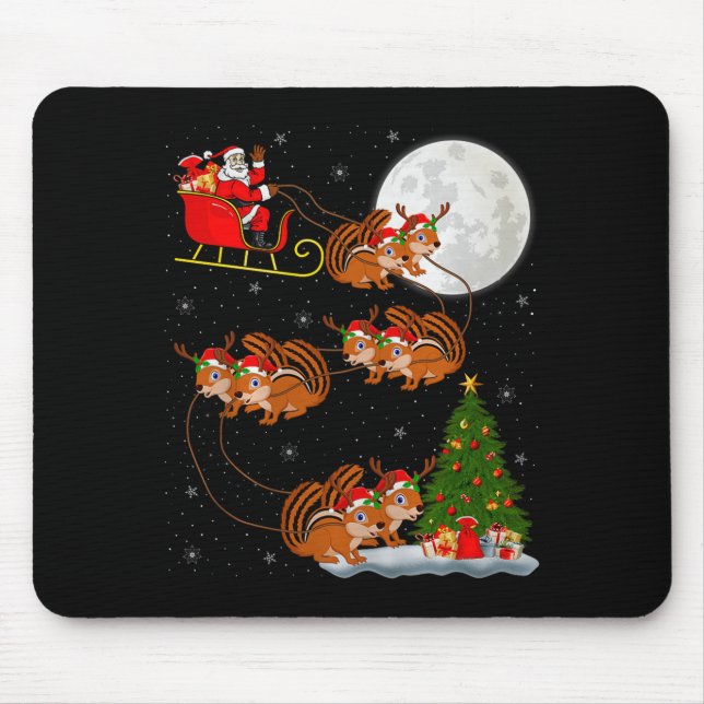 Chipmunk Santa Sleigh Flying Funny Magical Christm Mousepad (Vorne)