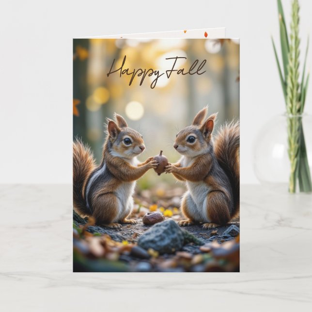 Chipmunk und Eichhörnchen mit Herbstkorn Karte (Vorderseite)
