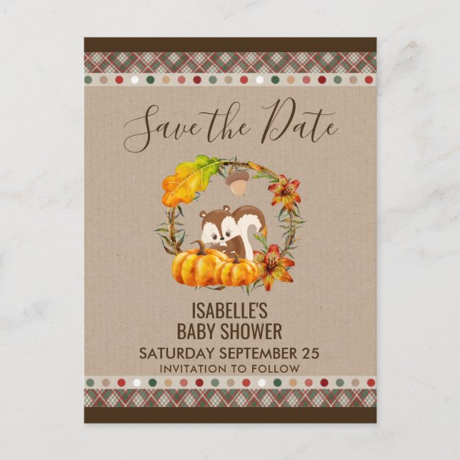 Chipmunk und Pumpkins Fall RusticSTD Ankündigungspostkarte (Vorderseite)