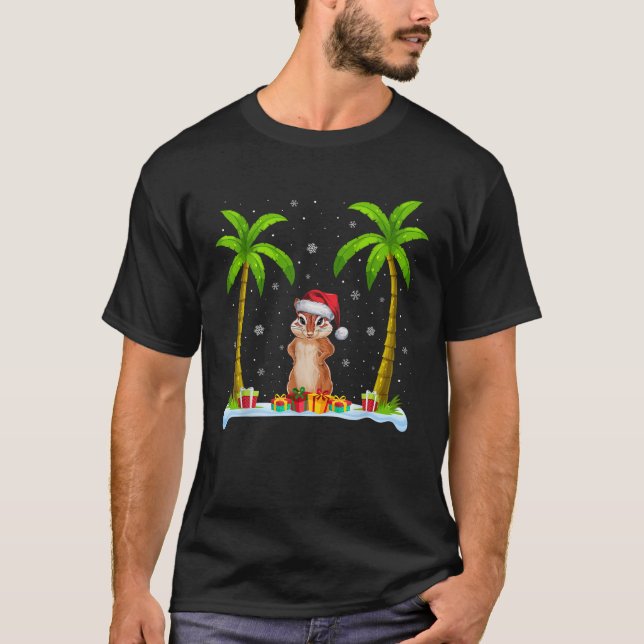 Chipmunk Weihnachtsmannmütze Palm Tree Beach Xmas  T-Shirt (Vorderseite)