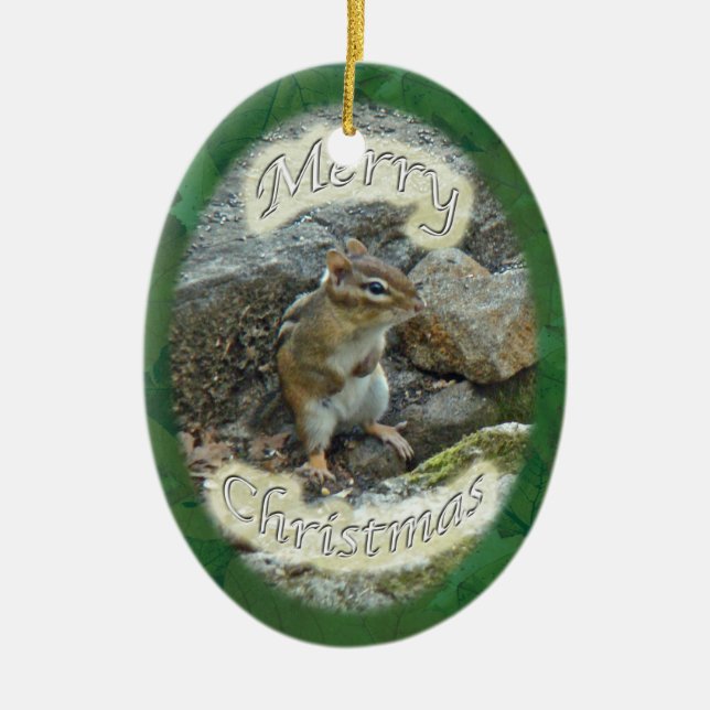 Chipmunk-Weihnachtsverzierung Keramikornament (Vorne)