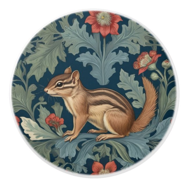 Chipmunk William Morris Stil Links Facing Leafy Keramikknauf (Vorderseite)
