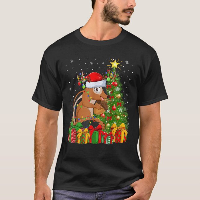 Chipmunk Xmas Tree Lighting Weihnachtsmannmütze Ch T-Shirt (Vorderseite)