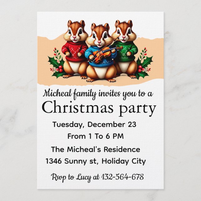 Chipmunks Christmas Party Invitation Einladung (Vorderseite)