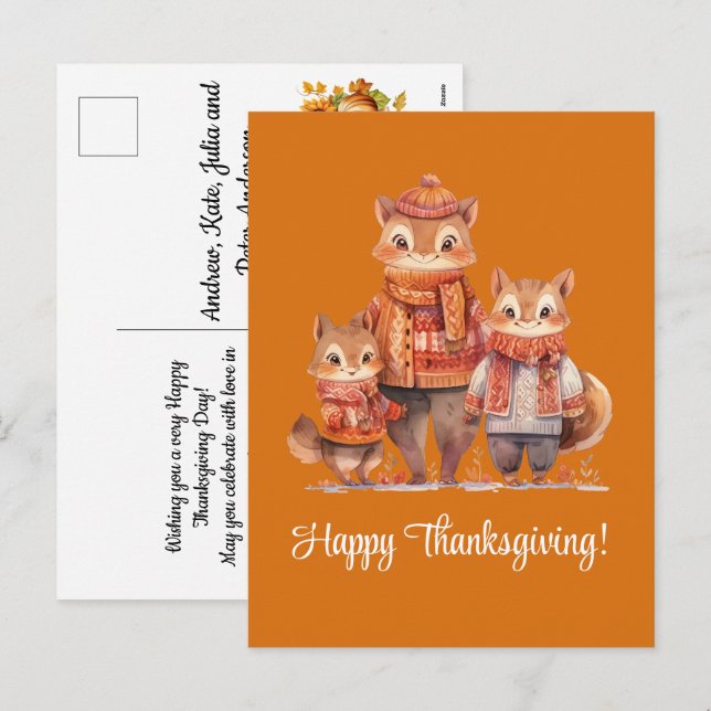 Chipmunks Happy Thanksgiving-Familie Feiertagspostkarte (Vorne/Hinten)