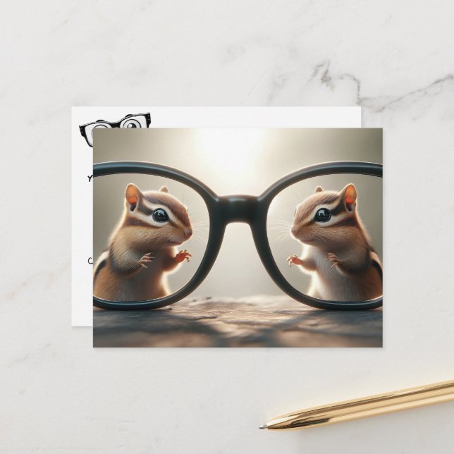 Chipmunks mit großem Brillenaugenarzt Postkarte (Vorderseite/Rückseite Beispiel)