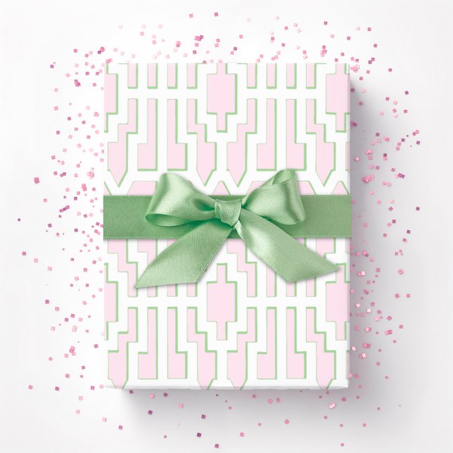 Chippendale-Frett in Rosa und Grün Geschenkpapier (Von Creator hochgeladen)