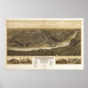 Chippewa Falls WI 1907 Antike Panoramakarte Poster