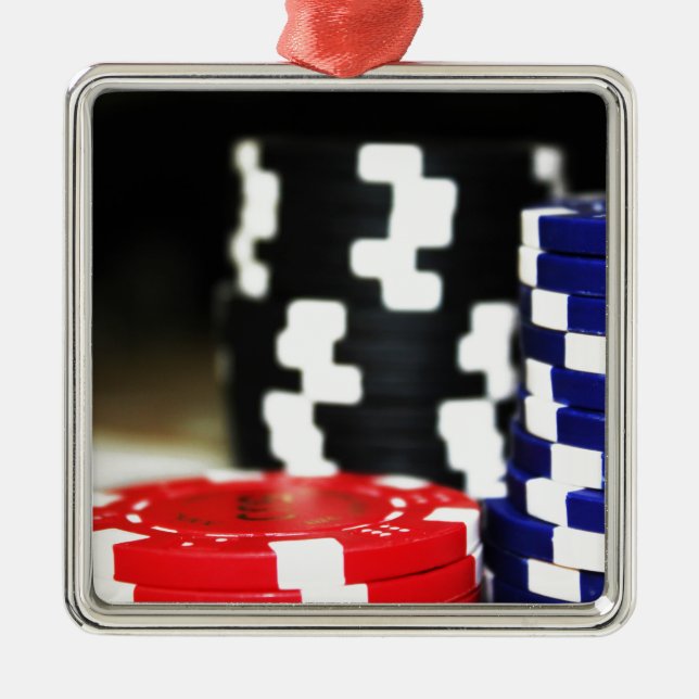 Chips Gambling Casino Gewinnen Spiel Luck Risiko W Silbernes Ornament (Vorne)