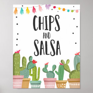 Chips und Salsa Fiesta-Essen-Kaktus-Tischschild Poster