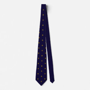 Chique Golden Lilie Française Sur Cravate Bleu