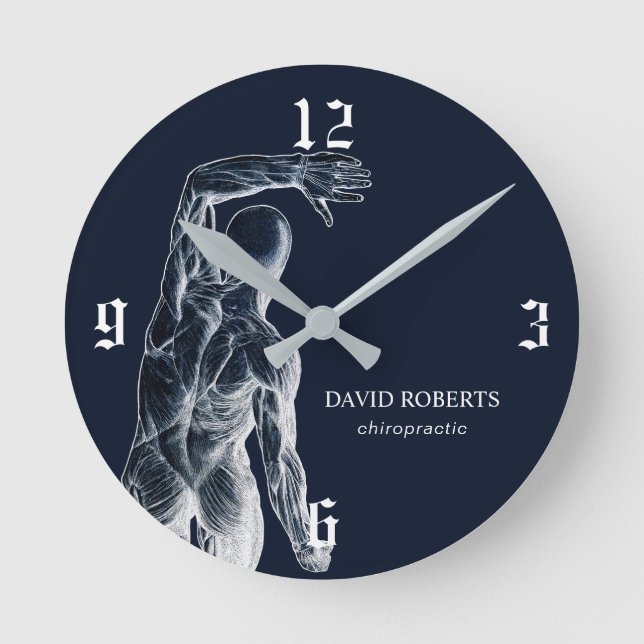 Chiropraktiker Navy Blue Anatomie Chiropraktor Runde Wanduhr (Vorderseite)