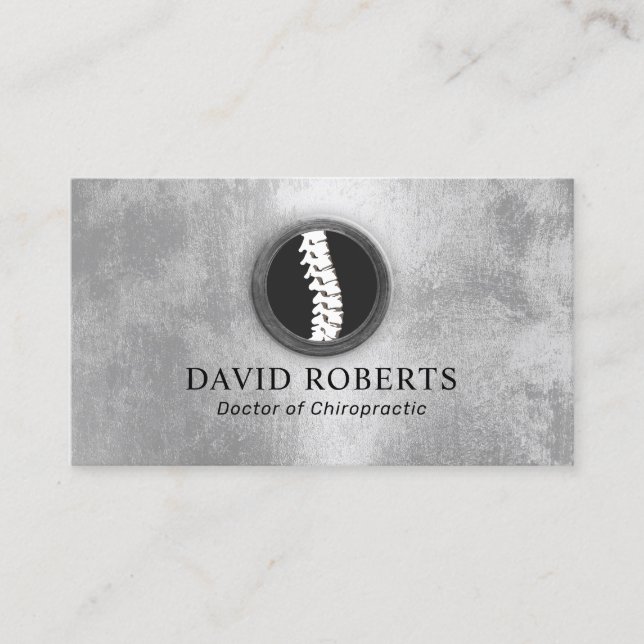 Chiropraktische Spine Logo Trendy Silver Chiroprak Visitenkarte (Vorderseite)